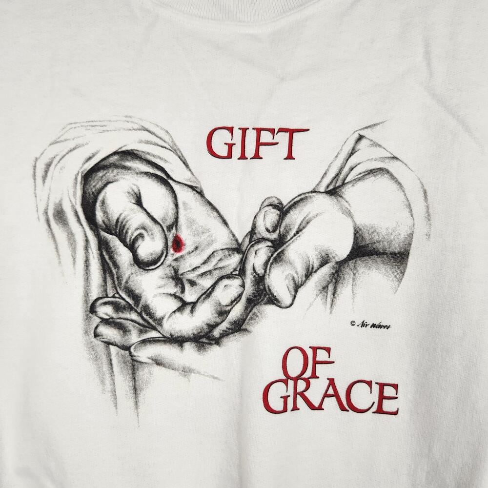 Vintage Gods Hand Sweatshirt Mens XL White Gift Of Grace Christian Jesus Graphic
